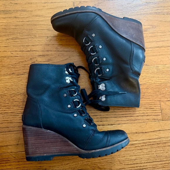 Sorel After Hours Leather Lace Up Wedge Booties - Picture 2 of 5